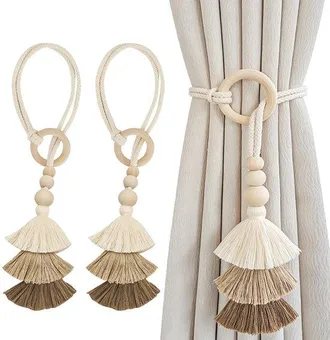 No Brand Sujetadores De Cortina Triangulares Con Borlas - Estilo Bohemio - Sujetadores De Cortina Ajustables - Dise&ntilde;o Moderno Y Sencillo - Ideales Para El Hoga