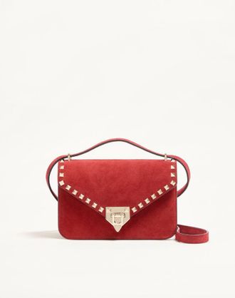 Valentino Garavani Valentino Garavani Rockstud Small Shoulder Bag in Suede Woman RED UNI