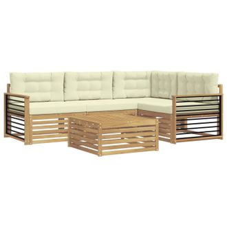 vidaXL Conjunto De Sof&aacute;s De Exterior 6 Pcs Blanco Y Crema Poli&eacute;ster Vidaxl