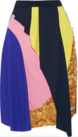 Peter Pilotto Patchwork Draped Silk Skirt Size S