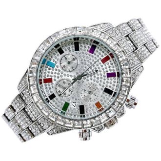 Trade Shop Trade Shop Traesio - Orologio Polso Uomo Donna Quarzo Acciaio Data Diamond Strass Brillantini Silver