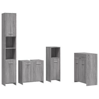 vidaXL Vidaxl - Set De Muebles De Ba&ntilde;o 4 Pzas Madera Contrachapada Gris Sonoma