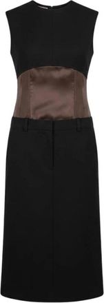 Marni Contrast Wool And Satin Dress - Dames - Casual kleedjes - Zwart - S - Katoen - Kleedjes