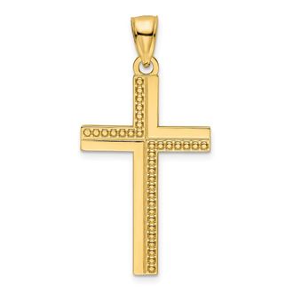 Diamond2Deal 14k Yellow Gold Polished Beaded Cross Pendant