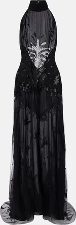 Blumarine Embellished georgette and lace maxi dress