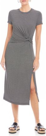 Fifteen Twenty Gianna Side Knot Midi Dress in Black W/White at Nordstrom, Size X-Small
