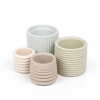 Jonathan Y Designs Silas Modern Minimalist Handmade Concrete Fluted Sculptural Cylinder Planter Set with Drainage Holes in Powder Blue at Nordstrom
