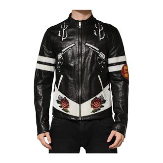 Dolce & Gabbana Guns N Roses Full Zip Biker Jacket - Heren - Leren en Su&egrave;de Jassen - Zwart - L - Leer - Jassen