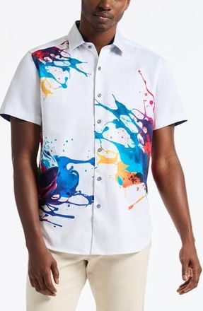 Robert Graham Three Sixty Stretch Cotton Short Sleeve Shirt in White at Nordstrom Rack, Size Large