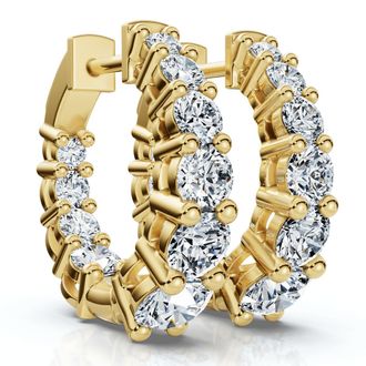 Pompeii3 2Ct Graduated Round Diamond Hoops 14k Gold 5/8 Tall EF/VS