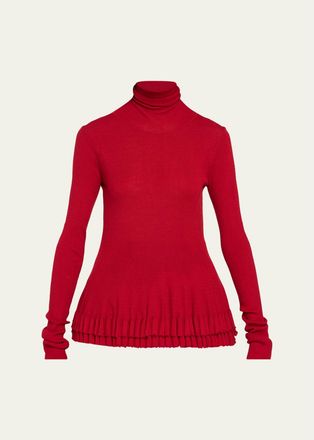 Ashlyn New Diamond Ruffled Turtleneck Merino Wool-Silk Top