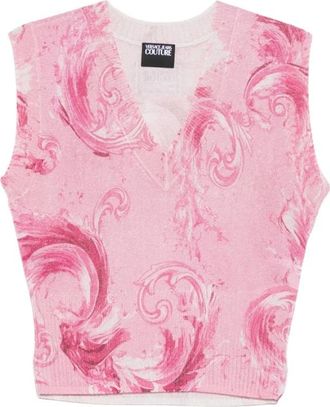 Versace Jeans Couture Top met V-hals en patroon - Dames - V-hals truien - Roze - M - Truien & Vesten