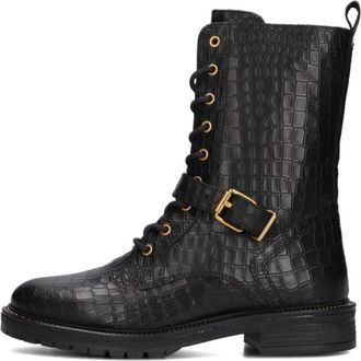 Omoda Schoenen, Dames, Zwart, 38 EU, Zwarte Croco Print Veterschoenen