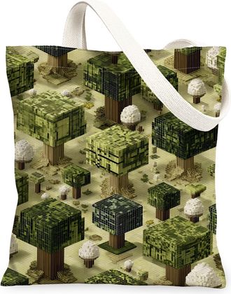 Generic Tree Pattern Canvas Tote Bags, Eco-Friendly Design Reusable Grocery Bags, Summer Rustic Lightweight Washable Shoulder Strap, Green, 13x15 Inch