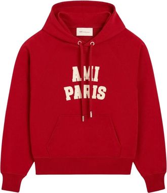 Ami Logo Felt Hoodie - Dames - Hoodies - Rood - L - Katoen - Hoodies & sweatvesten