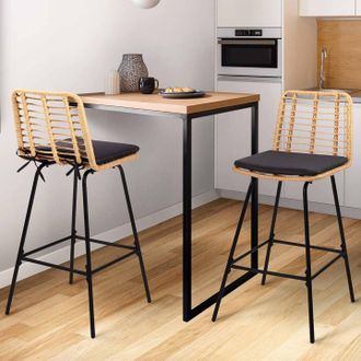 IDMarket Idmarket - Lote De 2 Taburetes De Bar Summer Efecto Rat&aacute;n Con Patas De Metal Negro