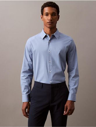 Calvin Klein Mens Cotton Stretch Classic Button-Down Shirt - Blue - XS