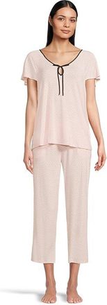 Kate Spade New York Short Sleeve Cropped PJ Set Womens Pajama Sets Pink Pindot : LG, Modal/Satin