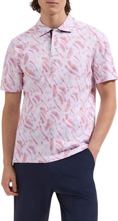 Bugatchi Hendrix Tropical Print Pima Cotton Polo in Peach at Nordstrom, Size Xxx-Large