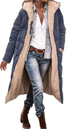 Generic Winter Coats for Women UK Longline Puffer Jacket with Hood Ladies Sherpa Fleece Jackets Full Zip Fleece-Lined Padded Coat Plus Size Warm Clothes (UK, 