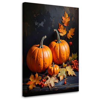 Feeby Impresi&oacute;n De Imagen, Composici&oacute;n Oto&ntilde;al Con Calabazas Decorativas En Colores C&aacute;lidos Sobre Fondo Oscuro, 80x120