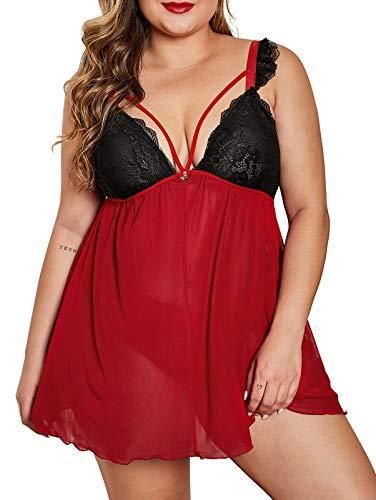 Feoya Pièces Ensemble Nuisettes Sexy en Dentelle avec G-String