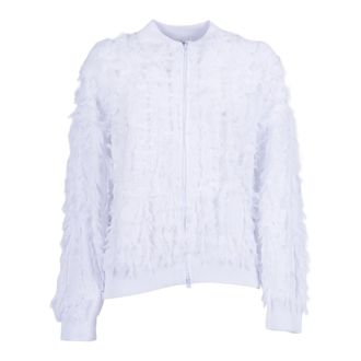 KANGRA Bomber Jackets, female, White, Size: M Bomber Full Zip Con Frangette E Tasche
