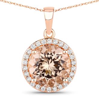 Diana M. Jewels Morganite ( AAA ) Round 10mm - 1Pc + White Diamond F/C Round 1.30mm ( SI1-SI2/ GH Color ) - 26Pcs ( J Back ) ( Metal Weight With Chain ) ( 18 Rope Cha