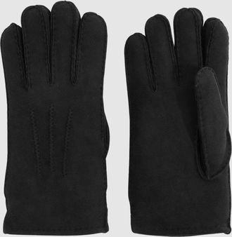 Reiss Black Suede Shearling Gloves, L