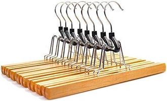 OEM Juego De 8 Perchas De Madera Antideslizantes Con Ganchos Giratorios De 360&deg; Resistentes Al &Oacute;xido - Acabado Natural, Para Pantalones Y Faldas
