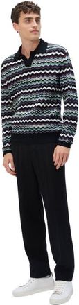 Missoni Long Sleeve Polo With V-neck And Zigzag Pattern in Blue & Green at Nordstrom, Size 50 It