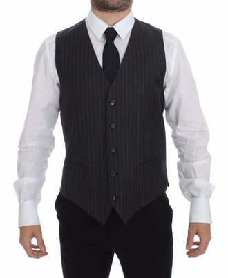 Dolce & Gabbana Mens Gray Pinstripe Wool Vest - Dark Grey - Size EU 48 (Mens)