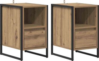 vidaXL Mesa De Noche Con Caj&oacute;n 2 Pcs Roble Artesanal 39,5 X 30 X 50 Cm Vidaxl