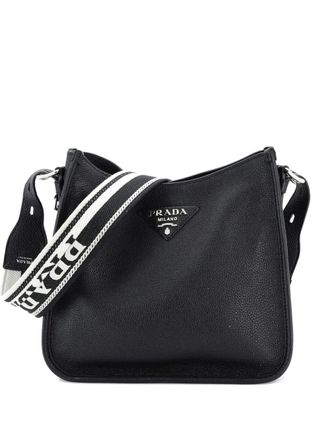 Prada Logo Strap Vitello Daino Medium crossbody bag - women - Calf Leather - One Size - Black