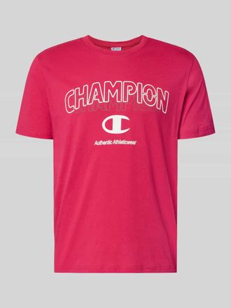 Champion T-Shirt mit Label-Print und Rundhalsausschnitt in Rot, Gr&ouml;&szlig;e XXL