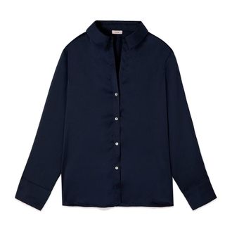 Oltre Overhemden, Dames, Blauw, S, Satijn, Satijnen Blouse