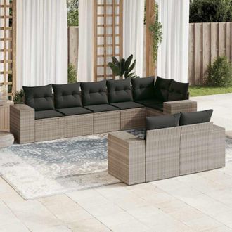 vidaXL Vidaxl - Set De Sof&aacute;s De Jard&iacute;n 8 Pzas Y Cojines Rat&aacute;n Sint&eacute;tico Gris