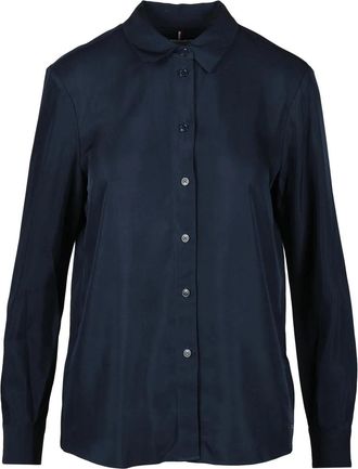 Tommy Hilfiger Navy Blue Viscose Shirt With Classic Collar And Button-Down Front
