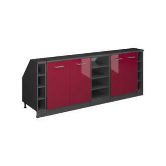 Vicco Armario De Cocina Para Techo Inclinado R-line, Rojo De Alto Brillo, 210 Cm Lote De 5 Carcasas De Armario 60 Cm De Profundidad, Vicco