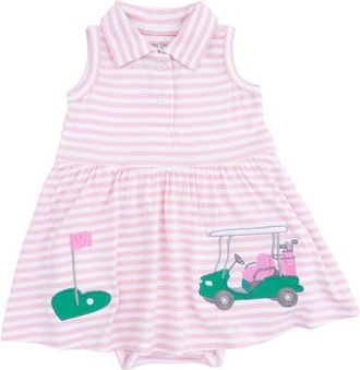 Angel Dear Striped Golf Polo Skirted Romper in Pink White at Nordstrom, Size 6-12M
