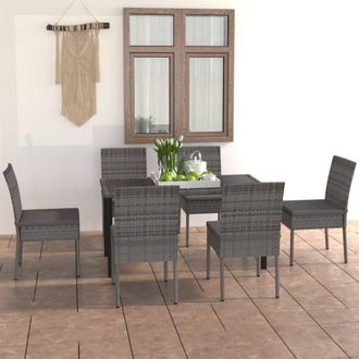 vidaXL Vidaxl - Juego De Comedor Para Jard&iacute;n 7 Piezas Rat&aacute;n Sint&eacute;tico Gris