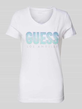 Guess T-Shirt mit Label-Print in Weiss, Gr&ouml;&szlig;e XS