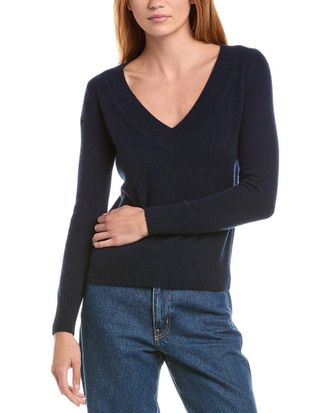Sofiacashmere Sofiacashmere Deep Wide Trim V-Neck 100% Cashmere Sweater