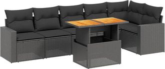 vidaXL Set De Comedor De Jard&iacute;n 7 Pzas Y Cojines Rat&aacute;n Sint&eacute;tico Negro Vidaxl