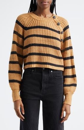 Cinq &agrave; Sept Stripe Shaker Stitch Crop Sweater in Camel/Black at Nordstrom Rack, Size Small