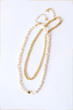 Classicharms Ella Freshwater Pearl Necklace Set in Gold/green at Nordstrom