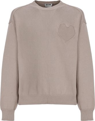 Moschino Beige Long-Sleeve Heart Embroidered Sweater