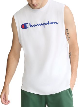 Champion Mens T-Shirt, Sleeveless, Tank, Classic Muscle Tee Top (Reg. Or Big & Tall), White Script, Large