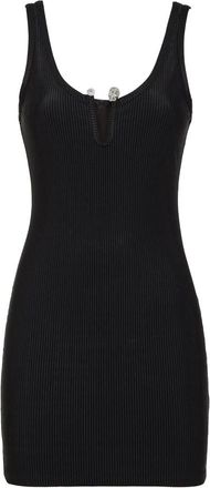 Philipp Plein Kleedjes, Dames, Zwart, XL, Polyester, Ribgebreide Jersey Slip Dress