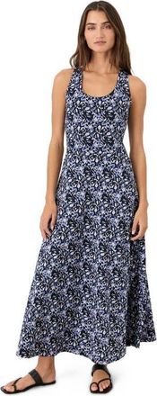 Pact Fit & Flare Open Back Maxi Dress Made With Organic Cotton in Paradise Petals Navy Blue at Nordstrom, Size Xx-Large
